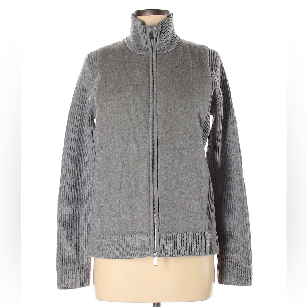 Doncaster wool cardigan zip up jacket grey medium merino wool cashmere